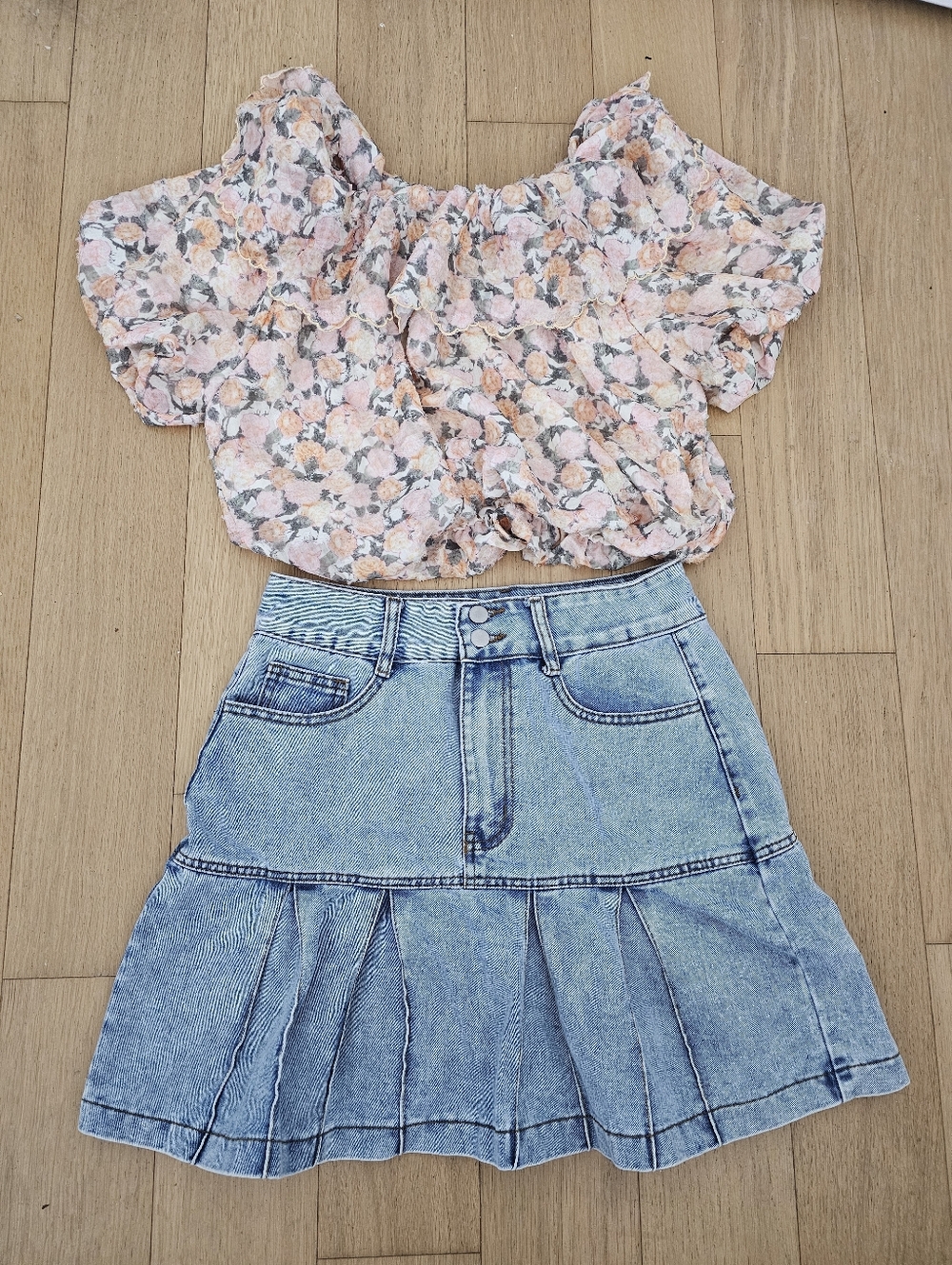Summer Outfit Set: Cute Top + Denim Skirt SHEIN Size M